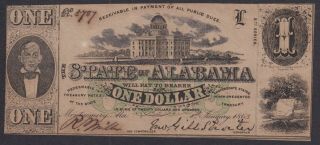 State Of Alabama One Dollar Montgomery 2ndseries 1863,  Treasury Note Currency