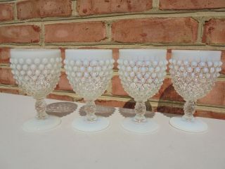 4 Vintage Fenton Glass French Opalescent Hobnail Water Goblets 5 1/2 "