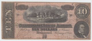 T68 Csa Confederate Currency 1864 $10 Dollars
