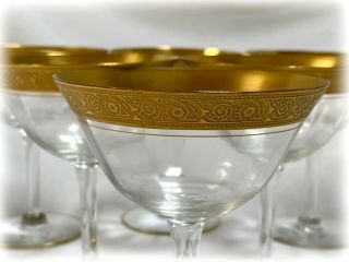 Tiffin Minton Gold Optic Clear Set Of 6 Sherbet Champagne Glasses Flared Sides