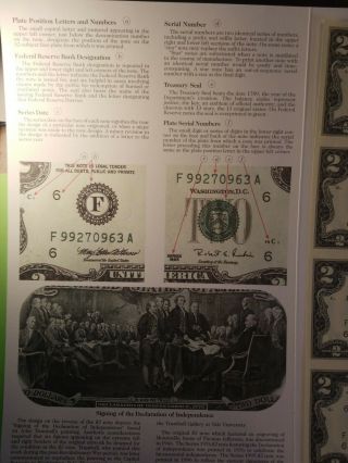 1995 UNCUT U.  S.  TREASURY SHEET OF four Two DOLLAR BILLS and Folio 2