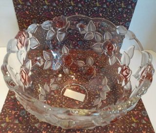Mikasa Bella Rosa Glass Bowl Raised Pink Rose Frosted Leaf Germany 9 