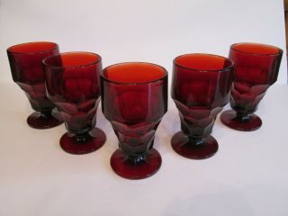 5 Vintage Anchor Hocking Ruby Red Georgian Footed Ice Tea Goblets
