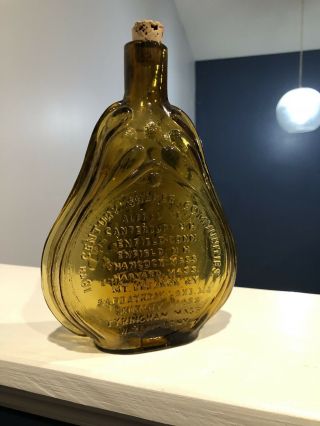 Shaker Bicentennial 1774 - 1974 Tree Of Life Amber Glass Bottle Flask 3