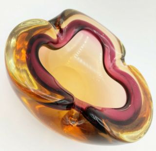 Murano Sommerso Geode Dish Flavio Poli For Seguso D Arte Amber Pink Blown Glass