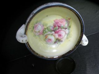 ANTIQUE DRESDEN GERMANY HAND PAINTED ROSE/S W/GOLD TRIM CROWN MARK CANDY DISH 3