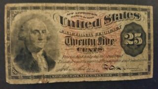 Us Paper Money Fractional Currency 25 Cents Good
