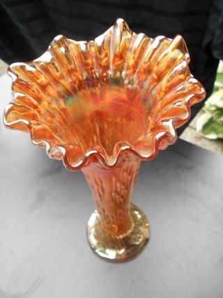Vintage Marigold Carnival Glass Vase 9 "