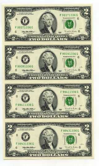 1995 Uncut Sheet $2 Federal Reserve Currency Note Set Bureau Engraving - Bd861
