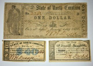 North Carolina 1861 $1 Note & Civil War Bond Coupons (cr.  40b)
