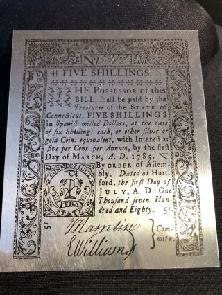 Franklin Etched Sterling Silver Connecticut Colonial Currency 5 Shillings