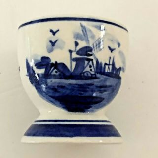 Vintage Elesva Holland Delft Egg Cup - Handpainted Windmill - Blue And White