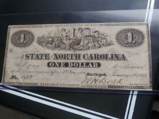 1863 $1 One Dollar State Of North Carolina Raleigh,  Nc Obsolete