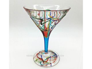 " Amalfi " Martini Glass - Turquoise Stem - Hand Painted Venetian Glassware