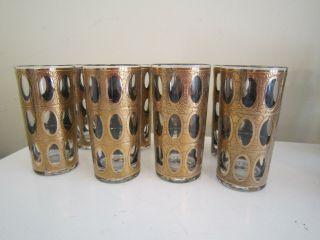 Set Of 8 Vintage Mid Century Culver Gold High Ball Glasses