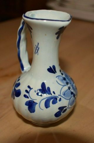 Delft Holland Mini Hand Painted Blue & White Single Handle Vase Windmill 4 "
