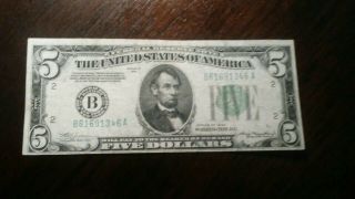 1934 $5 Five Dollar Green Seal Federal Reserve Note