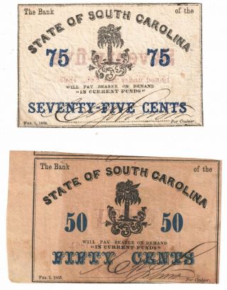 Sc 195 - 650 State Of South Carolina 50 Cents And 75 Cents Vf