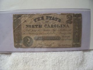 Authentic Confederate State Of North Carolina Oct 4 1861 $2 Note Currency Cr 21