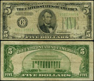 Fr.  1956 E $5 1934 Federal Reserve Note Mule Richmond E - A Block Dgs Vg