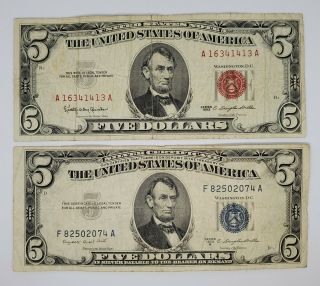 1953 $5 Silver Certificate & 1963 Red Seal United States Note 865f
