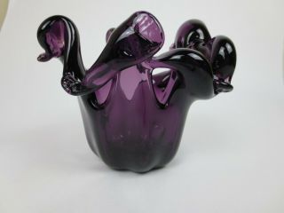 White Cristal Hand Made Murano Purple Glass Made In Italy Vase 5 " Tall