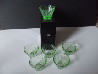 (6) Jello Mold Cups Nut Bowls Green Depression Glass Hazel Atlas Uranium Ribbed