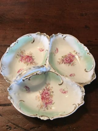 10 1/2 Inch Antique Porcelain Divided And Handled Relish Dish 2