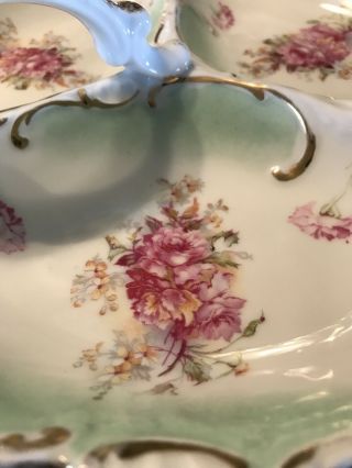 10 1/2 Inch Antique Porcelain Divided And Handled Relish Dish 3