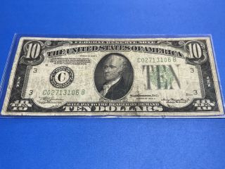 1934 A $10 Ten Dollar Green Seal Federal Reserve Note
