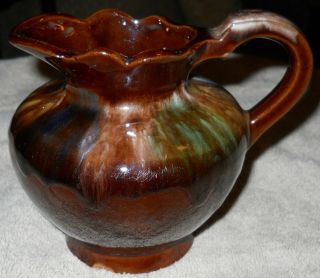Drip Glaze Pitcher Made In Japan Small Brown Green Blue 4.  5 " Tall Cabin Cottage
