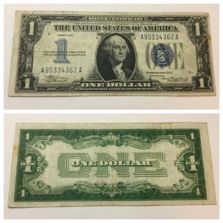 Vintage 1934 $1 Silver Certificate One Dollar Bill Washington Blue Seal Currency
