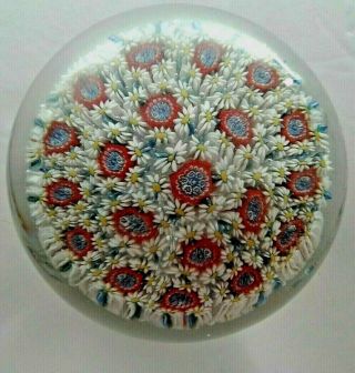 Vintage Murano Millefiori Italian Art Glass Multi Color Flowers Paperweight