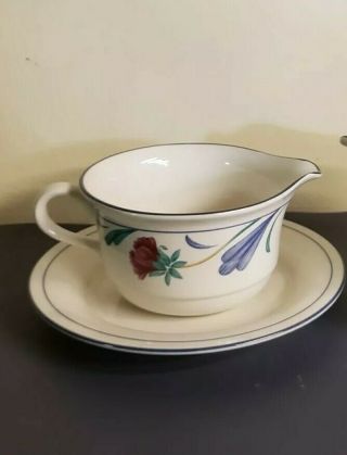 2 Lenox Poppies On Blue Open Sauce Boat/creamer & Saucer Underplate