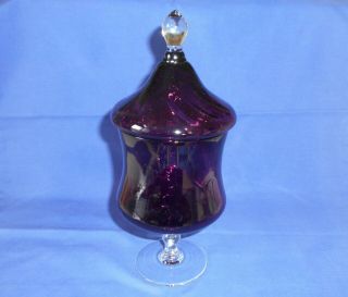 Vintage Italian Empoli Purple Glass Lidded Apothecary Stemmed Lolly Candy Jar