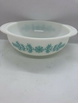 Vintage Pyrex 1.  5 Qt.  Round Promo Casserole Dish Bowl Aqua Frost Garland 023