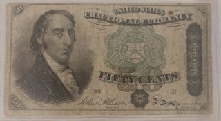1875 Us Fractional Currency Bill Note 50 Cents Samuel Dexter