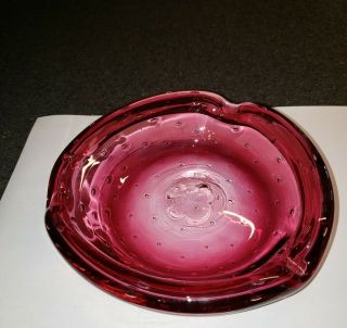 Vintage Murano Raspberry Bullicante Controlled Bubble Glass Ashtray Or Bowl