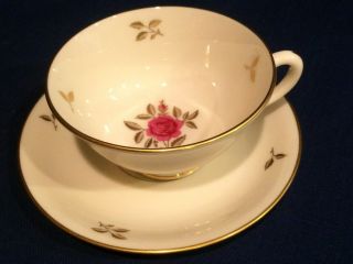 Vtg Lenox Rhodora Cup &saucer Ivory Pink Rose Gold Leaf Design