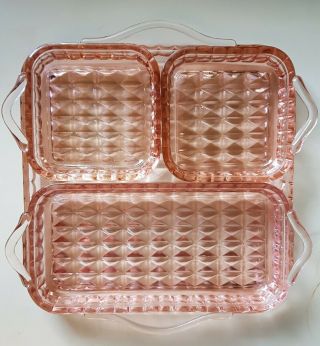 Pink Depression Windsor Square Tray Set Jeanette Glass Company