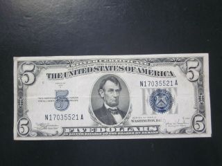 Us $5 Dollars 1934 - C Silver Certificate Misaligned Serial Old Banknote