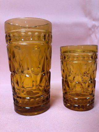 Vintage Colony Park Lane Set Of 6 Amber Ice Tea Glasses & 6 Juice Glasses