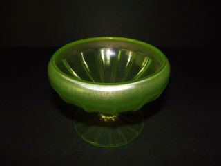 643 Compote Bowl Footed Stretch Iridescent Glass Fenton Topaz Yellow Vaseline