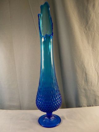Large Fenton Blue Glass Hobnail Footed Swung Vase 20 5/8 " Tall
