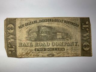 1861 $2 Orleans,  Jackson & Great Northern Rail Road Company Obsolete Bank No