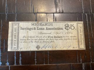 1864 $5 Mechanics Savings & Loan Association - Savannah,  Ga Bank Note