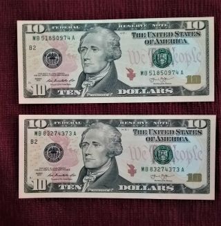 2 Sequential Uncirculated $10 Dollar Bills From Bep Pack Series 2013 - Chcu