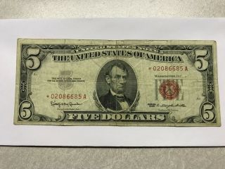 1963 5 Dollar Red Seal Usn Star Note Hvy.  Circ.  11355