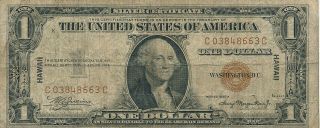 Usa Silver Certificate 1 Dollar 1935 C03848663c Hawaii Series A - Overprint Circ