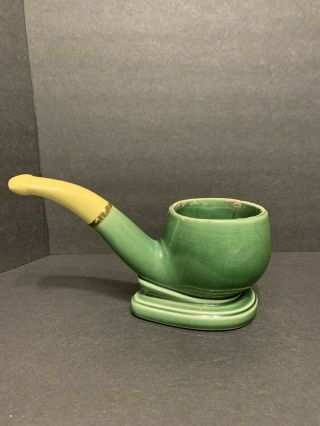Green Ceramic Smoking Pipe Planter Ash Tray Candle Holder Collectible Decorative